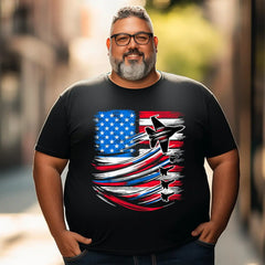 4th of July Jet American Flag Patriotic USA 3 Men T Shirts Big and Tall Men Shirts Plus Size Short Sleeve Fashion Casual T Shirt Graphic Tee Shirts Tshirts - BigTallGuys