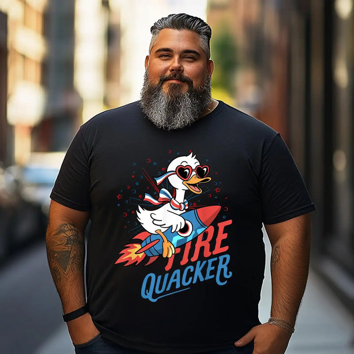 Firequacker Goose Funny 4th Of July Patriotic Men T Shirts Big and Tall Men Shirts Plus Size Short Sleeve Fashion Casual T Shirt Graphic Tee Shirts Tshirts
