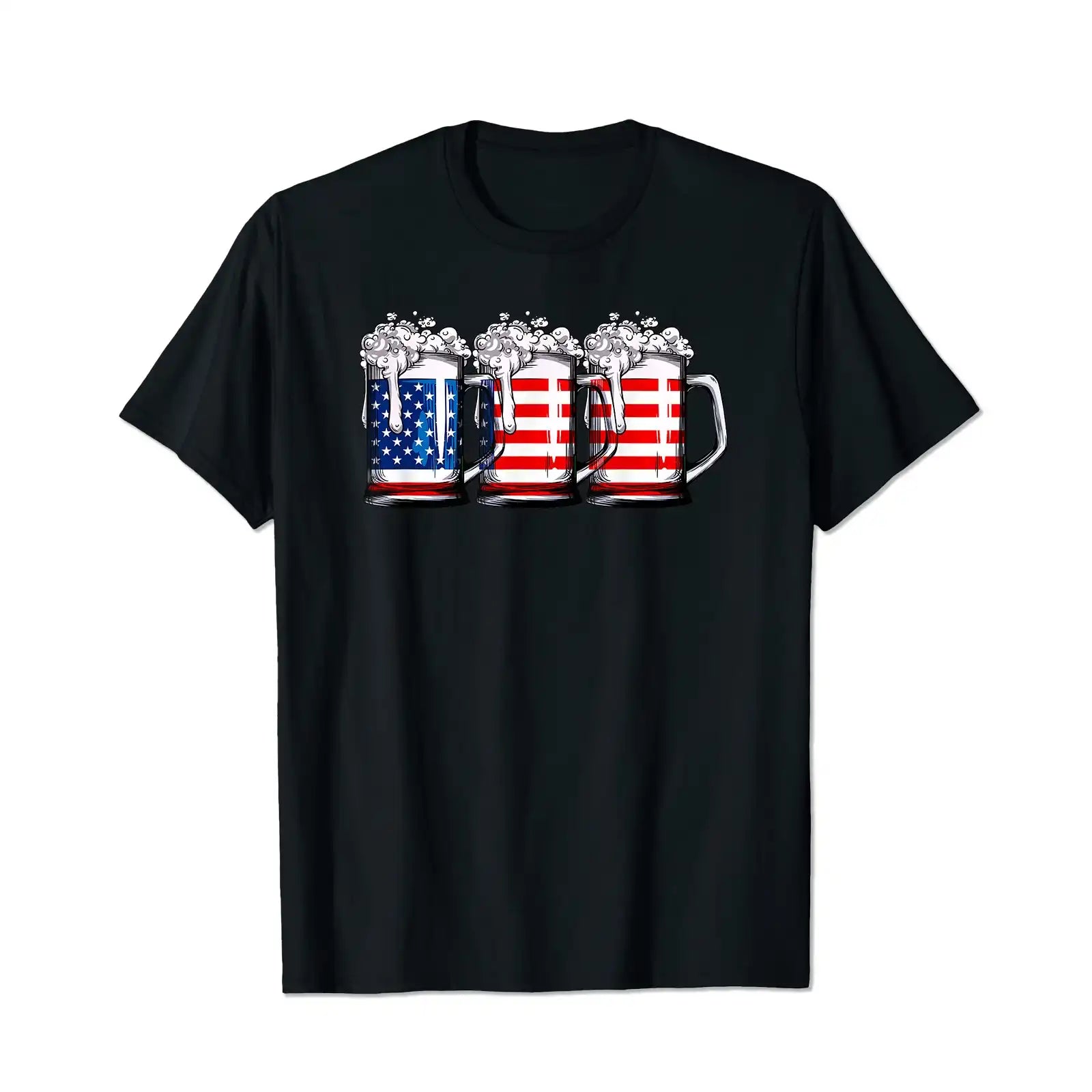 Beer American Flag 4th of July Merica Drinking USA 2 Men T Shirts Big and Tall Men Shirts Plus Size Short Sleeve Fashion Casual T Shirt Graphic Tee Shirts Tshirts - BigTallGuys