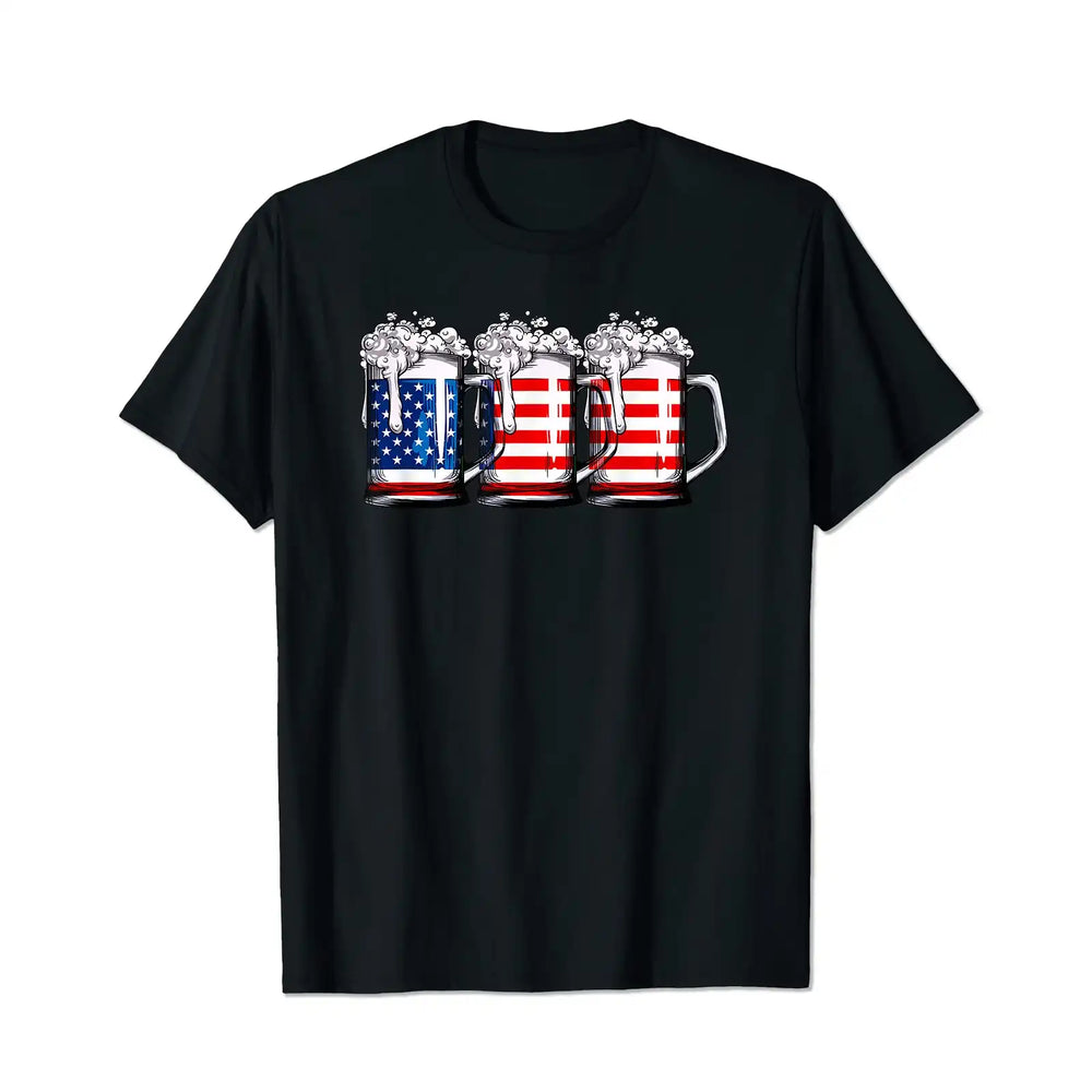 Beer American Flag 4th of July Merica Drinking USA 2 Men T Shirts Big and Tall Men Shirts Plus Size Short Sleeve Fashion Casual T Shirt Graphic Tee Shirts Tshirts - BigTallGuys