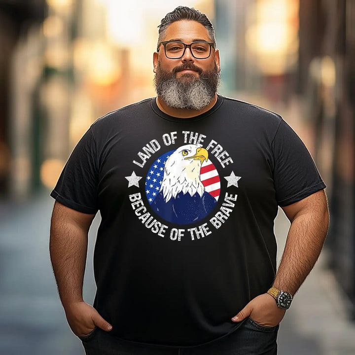 USA Eagle Land of the Free Because of the Brave Men T Shirts Big and Tall Men Shirts Plus Size Short Sleeve Fashion Casual T Shirt Graphic Tee Shirts Tshirts