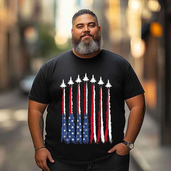 Patriotic Red White Blue USA Flag Fighter Jets 4th of July 2 Men T Shirts Big and Tall Men Shirts Plus Size Short Sleeve Fashion Casual T Shirt Graphic Tee Shirts Tshirts