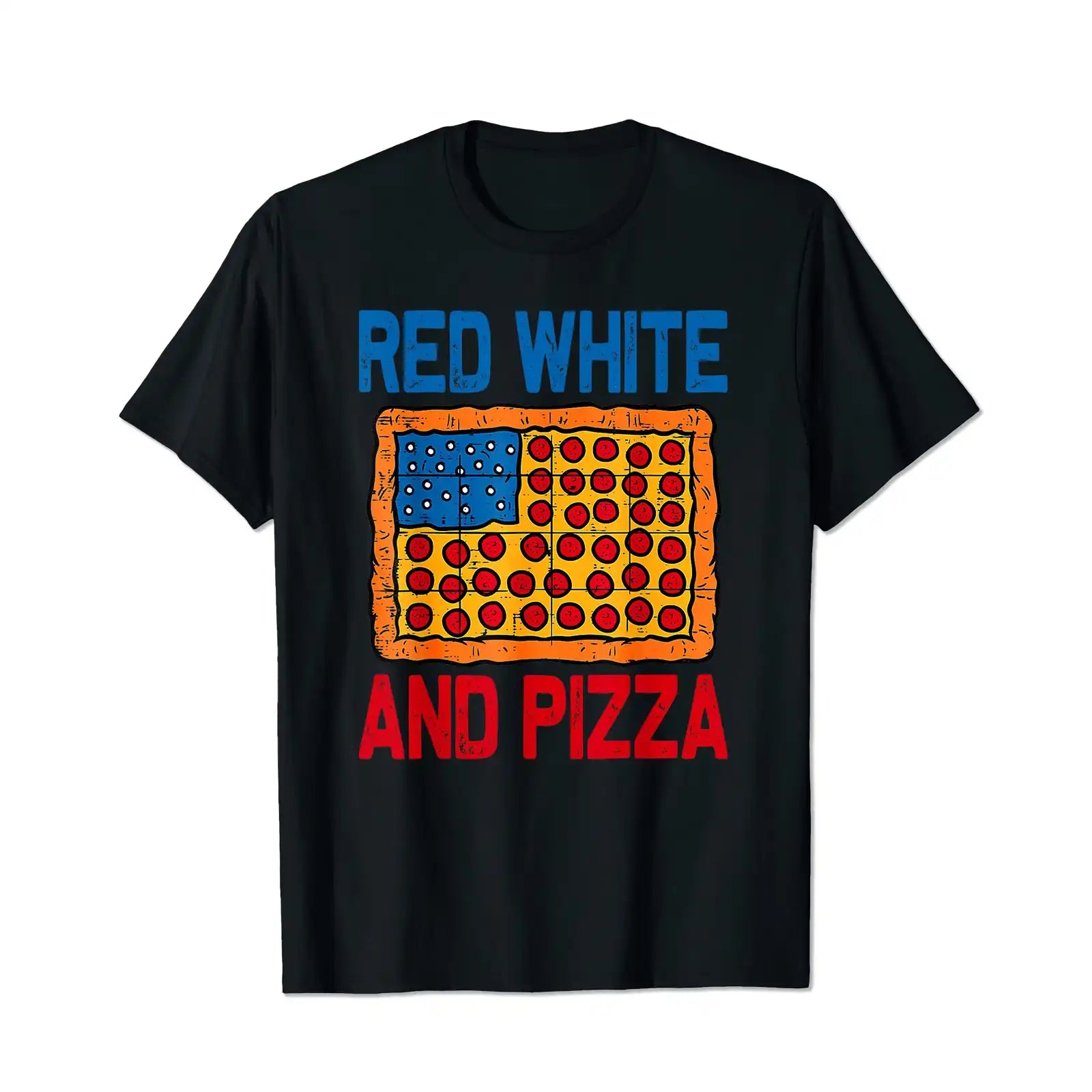 Red White & Pizza American Flag Patriotic 4th Of July Men T Shirts Big and Tall Men Shirts Plus Size Short Sleeve Fashion Casual T Shirt Graphic Tee Shirts Tshirts - BigTallGuys