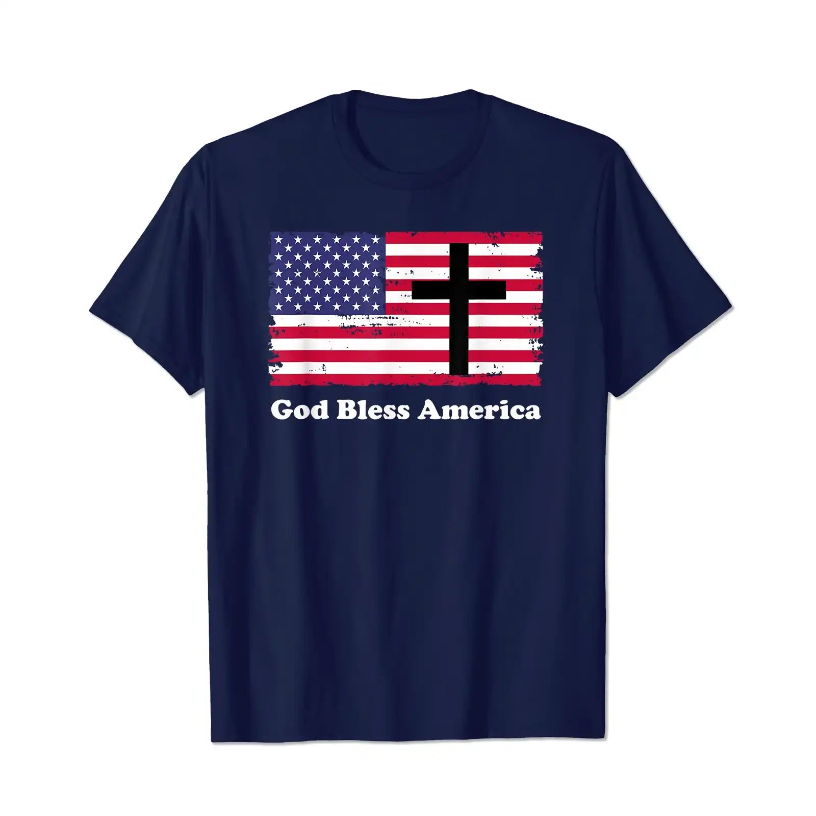 God Bless America Patriotic Flag with Cross Men T Shirts Big and Tall Men Shirts Plus Size Short Sleeve Fashion Casual T Shirt Graphic Tee Shirts Tshirts - BigTallGuys