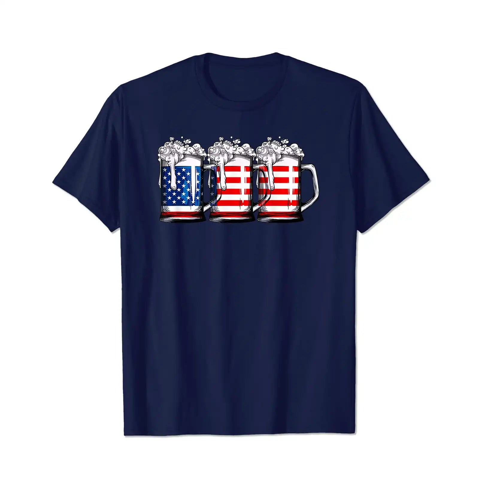 Beer American Flag 4th of July Merica Drinking USA 2 Men T Shirts Big and Tall Men Shirts Plus Size Short Sleeve Fashion Casual T Shirt Graphic Tee Shirts Tshirts - BigTallGuys
