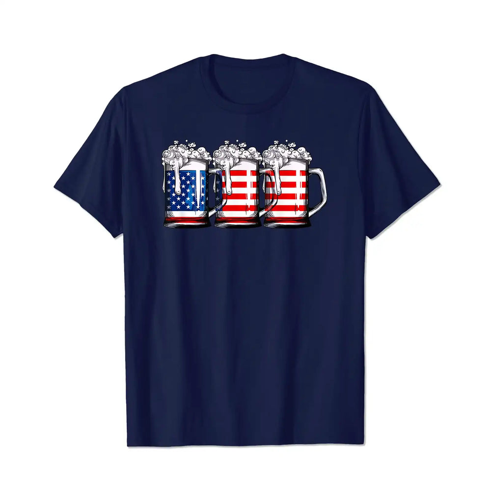 Beer American Flag 4th of July Merica Drinking USA 2 Men T Shirts Big and Tall Men Shirts Plus Size Short Sleeve Fashion Casual T Shirt Graphic Tee Shirts Tshirts - BigTallGuys