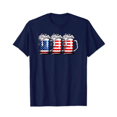 Beer American Flag 4th of July Merica Drinking USA 2 Men T Shirts Big and Tall Men Shirts Plus Size Short Sleeve Fashion Casual T Shirt Graphic Tee Shirts Tshirts - BigTallGuys