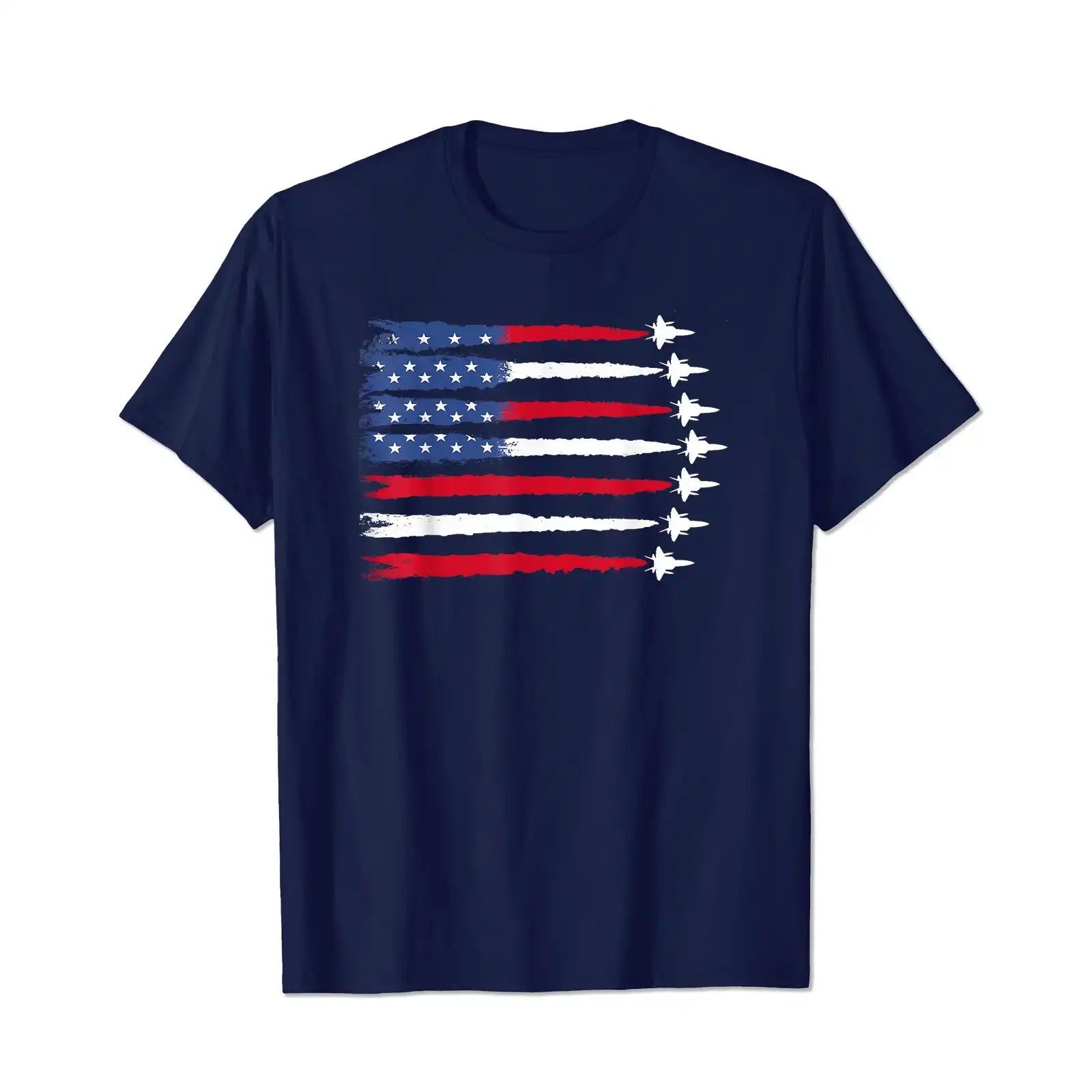 Patriotic Red White Blue USA Flag Fighter Jets 4th of July Men T Shirts Big and Tall Men Shirts Plus Size Short Sleeve Fashion Casual T Shirt Graphic Tee Shirts Tshirts - BigTallGuys