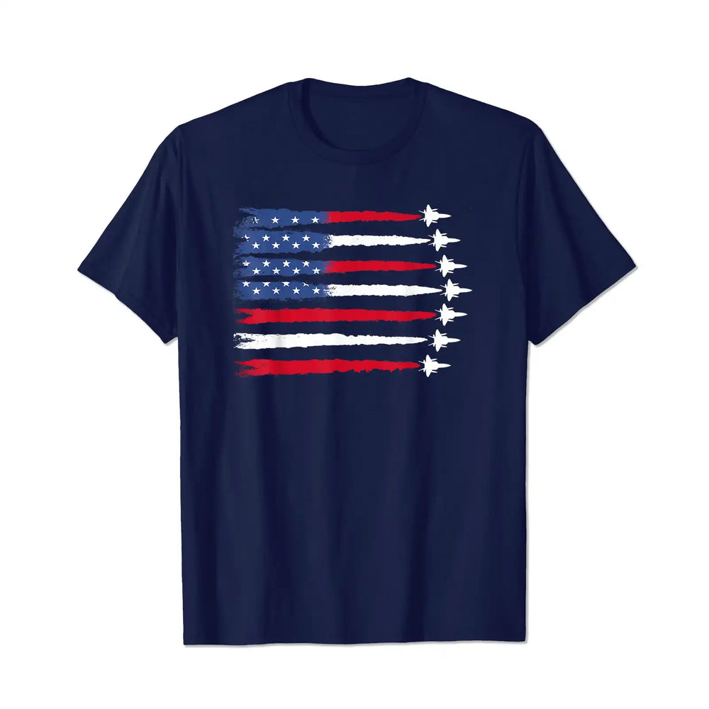 Patriotic Red White Blue USA Flag Fighter Jets 4th of July Men T Shirts Big and Tall Men Shirts Plus Size Short Sleeve Fashion Casual T Shirt Graphic Tee Shirts Tshirts - BigTallGuys