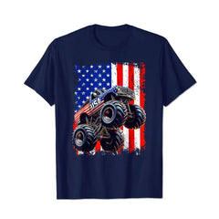 Monster Truck USA Flag Patriotic 4th of July Men T Shirts Big and Tall Men Shirts Plus Size Short Sleeve Fashion Casual T Shirt Graphic Tee Shirts Tshirts - BigTallGuys