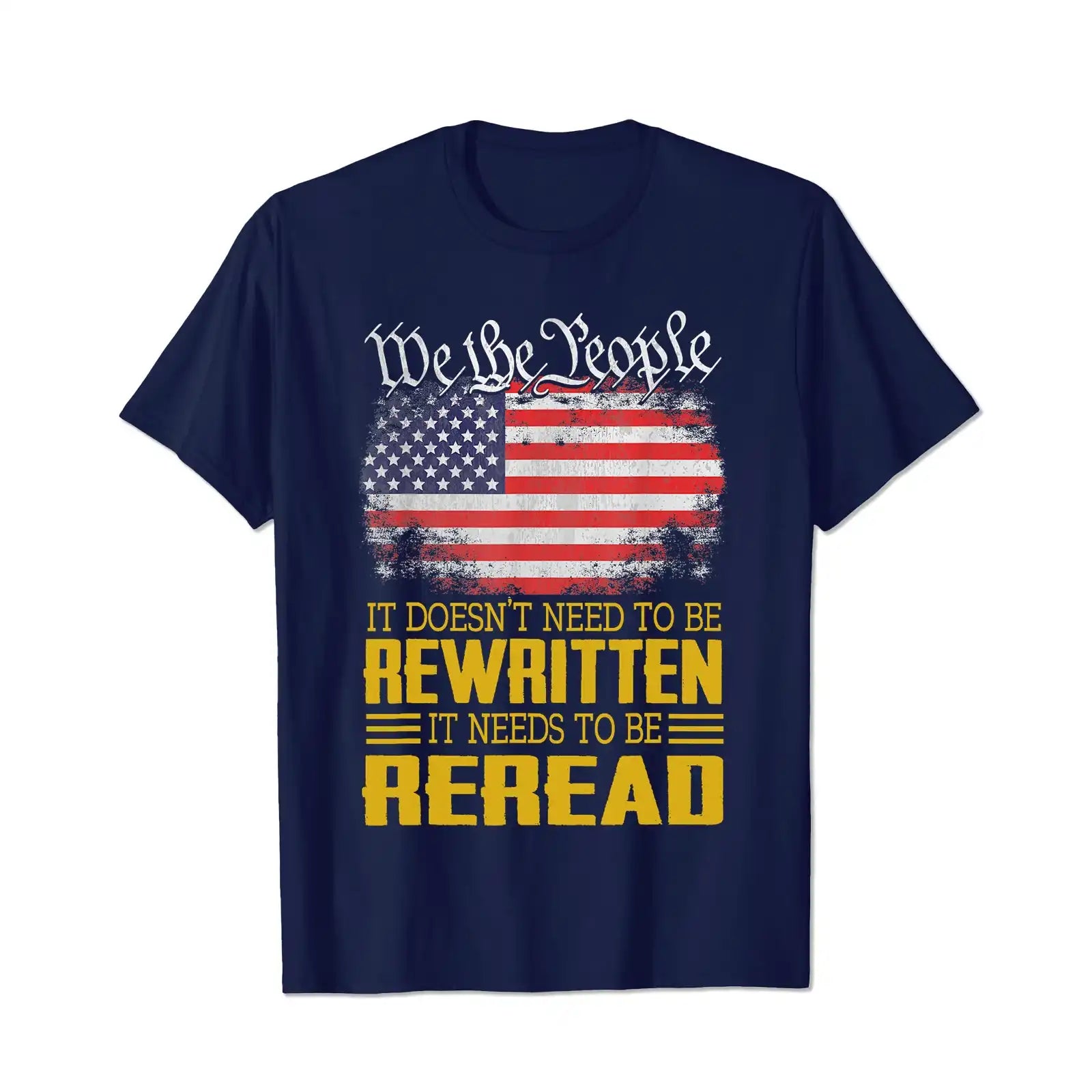 US Flag Constitution of the USA Needs To Be Reread Patriotic Men T Shirts Big and Tall Men Shirts Plus Size Short Sleeve Fashion Casual T Shirt Graphic Tee Shirts Tshirts - BigTallGuys