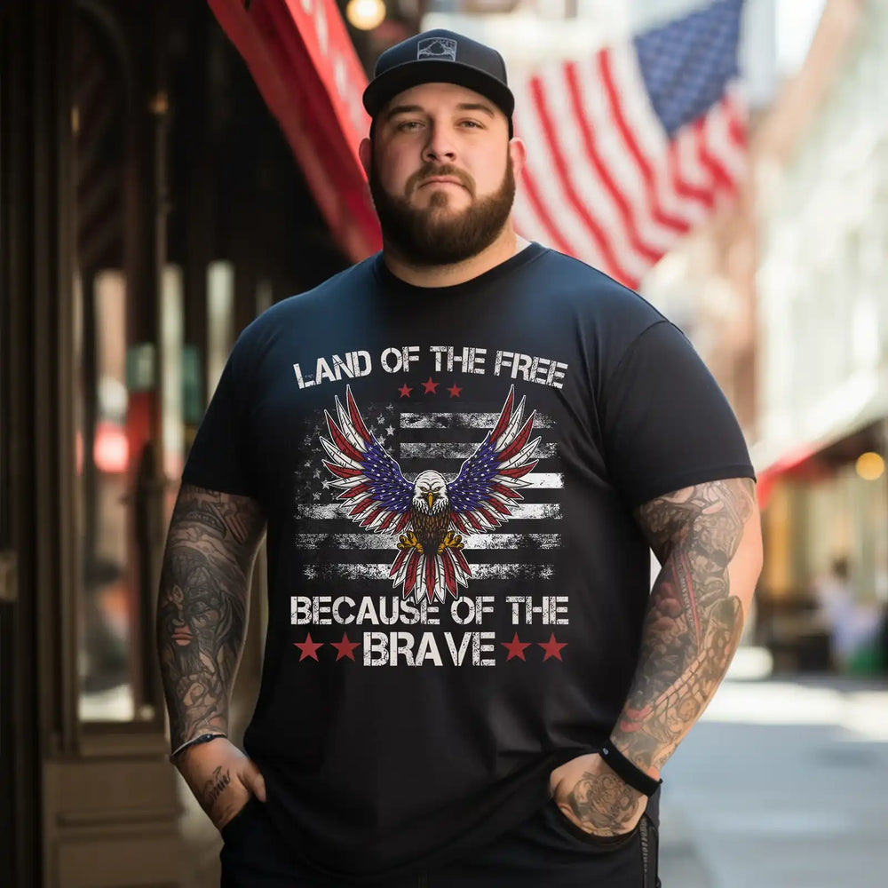America Eagle Land of the Free Because Of The Brave Men T Shirts Big and Tall Men Shirts Plus Size Short Sleeve Fashion Casual T Shirt Graphic Tee Shirts Tshirts - BigTallGuys