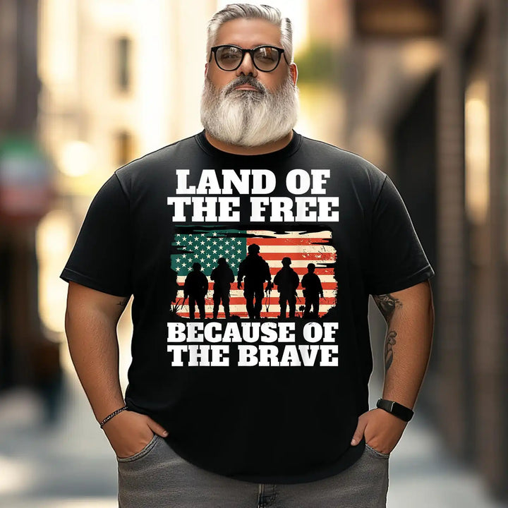 Land of the Free Because of the Brave Patriotic USA Men T Shirts Big and Tall Men Shirts Plus Size Short Sleeve Fashion Casual T Shirt Graphic Tee Shirts Tshirts