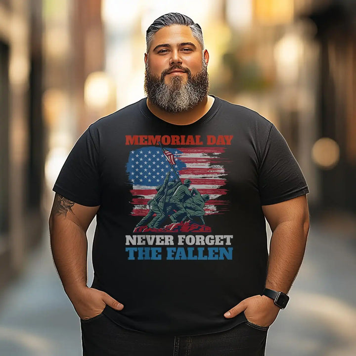 Memorial Day Never Forget the Fallen USA Flag Patriotic Men T Shirts Big and Tall Men Shirts Plus Size Short Sleeve Fashion Casual T Shirt Graphic Tee Shirts Tshirts