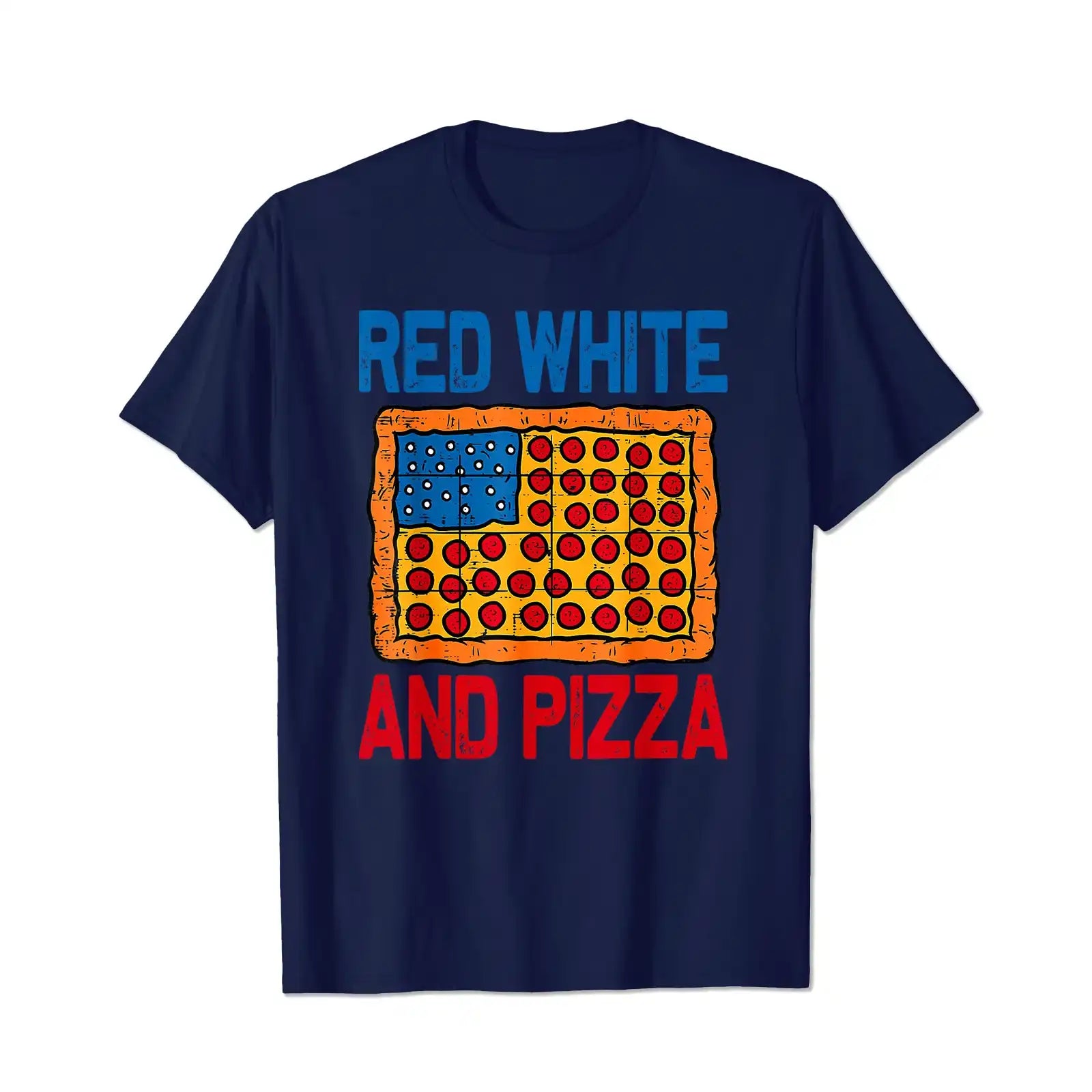 Red White & Pizza American Flag Patriotic 4th Of July Men T Shirts Big and Tall Men Shirts Plus Size Short Sleeve Fashion Casual T Shirt Graphic Tee Shirts Tshirts - BigTallGuys